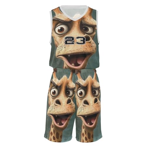 FLildon Funny Giraffa Boys Basketball Jersey Set Tank Top Shorts Tracksuit Sport Training Suit for Kids, L