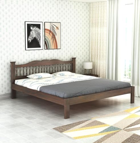 Image of AADITYA WOODS Solid Sheesham Wood Queen Bed Cot Without Storage | Wooden Bed for Bedroom | Multipurpose Use Cot Palang Diwan (Walnut q2, Queen) (82x65x34 inch)