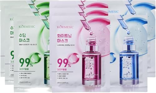 Korean Skincare Mask Set (9 Pcs) 3 Centella Asiatica 3 Niacinamide 3 Hyaluronic Acid Masks for Soothing Brightening & Deep Hydration Suitable for all skin