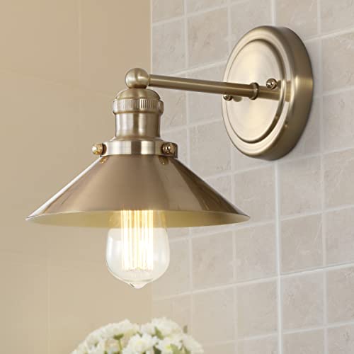 JONATHAN Y JYL7429A August 7.8" 1-Light Metal Shade Farmhouse Sconce Contemporary Transitional 2200K Edison 25W Bulbs Included for Bedroom Living Room Bathroom, Vanity Lighting, Brass Gold