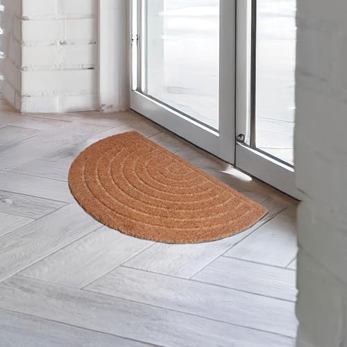 Image of Encasa XO Half Round Coir Door Mat for Home Entrance, Anti Slip PVC Back Half Round Natural