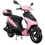 X-PRO 50cc Adult Moped Gas Moped Motorcycle 50cc with 10' Aluminum Wheels, Electric/Kick Start! (Pink, Factory Package)