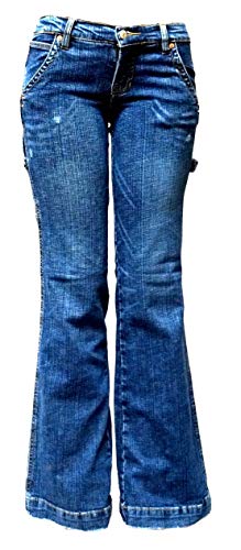Wax Women's Juniors Body Flattering Mid Rise Bootcut Skinny Jeans (MARIA V-33858S BootCut BLUE, 1)