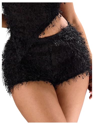 Image of MakeMeChic Women's Summer Crochet Shorts Striped Knit Pajama Micro Mini Shorts Lounge Bottoms
