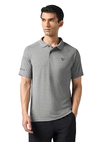 Image of TECHNOSPORT Men's 100% Polyester Slim Fit Self-Design Half Sleeve Polo T-Shirt with Double Cool, SPF50+ Properties for Gym, Workout 7 Regular Use
