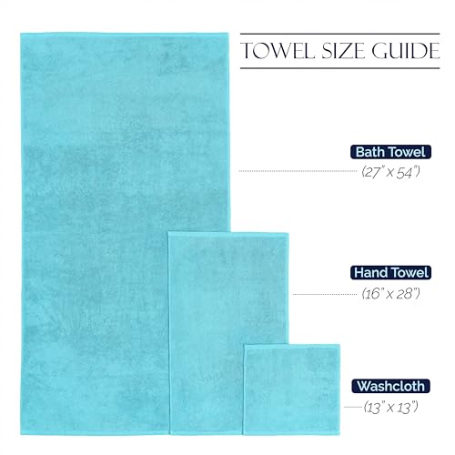 Image of Elegant Comfort Premium Cotton 8-Piece Towel Set, Includes 4 Washcloths, 2 Hand Towels and 2 Bath Towels, 100% Turkish Cotton - Highly Absorbent and Super Soft Towels for Bathroom, Aqua