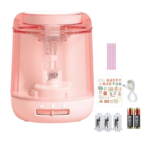 YAOHY Automatische Wiederaufladbare Elektrische Anspitzer Mit Behälter Transparente Sichtbare Spitzer Mit Dose Chipholder Bleistiftspitzer(Pink,B)