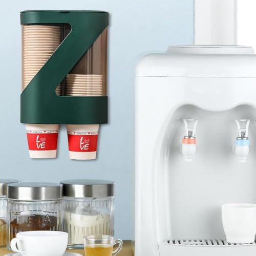 Image of Wall Mounted Double Barrel Paper Cup Dispenser with Dustproof Lid | Automatic Cup Holder for Home, Office, Hospital & Coffee Shop. (Pack of 1)