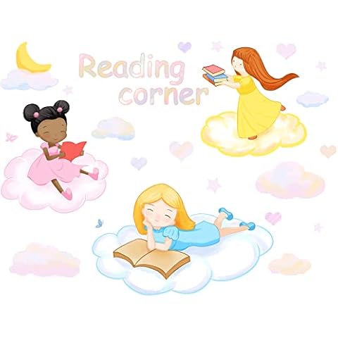 PLIGREAT 2 Sheets Reading Corner Wall Stickers, Peel and Stick Wall Decals, Removable Vinyl Wall Stickers for Nursery Bedroom Playroom Wall Art Decor Cute Wall Decals Wallpaper Murals Cover