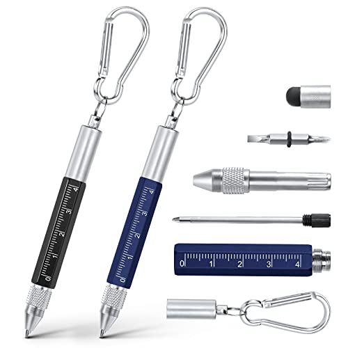 Vicloon Multifunktionsstift, 2 Stücke 6 in 1 Werkzeugstift Werkzeugstift, Geschenke für Männer, Vatertagsgeschenk, Männer Geschenke für Papa/Opa, Praktische und Kreative (B,Schwarz/Blau)