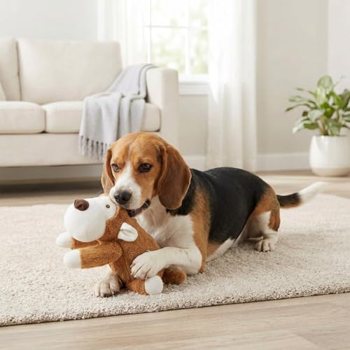 Image of Amazon Basics Cartoon Monkey Plush Dog Toy | Soft Squeaky Cuddle & Play Toy | Machine Washable | for Small to Medium Dogs | 0-20 kg | Gentle on Teeth