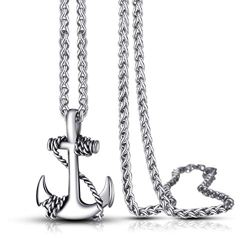 URBAN JEWELRY los Hombres de Ancla y Radiante Collar de Acero Inoxidable 316l Color Plata Ancla náutica Colgante de Las Mujeres con la Cadena 21inc Acero Unisex de Accesorios, para él o Ella Cover