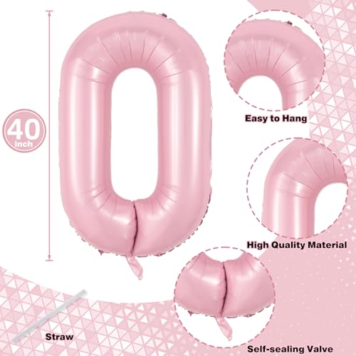 Image of Pastel Pink 10 Balloons Number, 40 Inch Foil Number 1 & 0 Balloons for 10 Year Old Birthday Decorations, Large Self Inflating Mylar Light Pink Balloon for Girls 10th Birthday Party Anniversary Decor