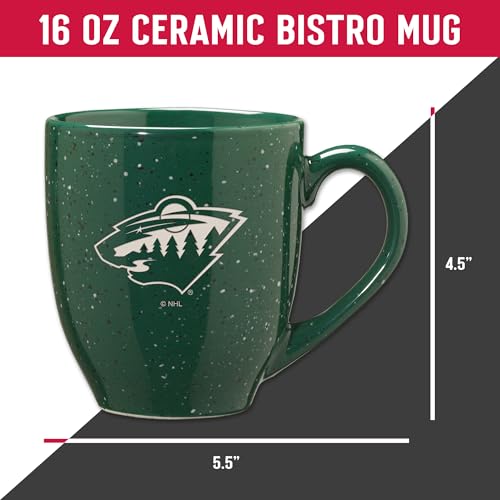 Image of Rico Industries NHL Hockey Minnesota Wild Green Personalized 16 oz Team Color Laser Engraved Speckled Ceramic Coffee Mug
