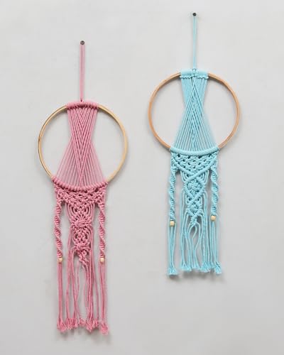Image of Homesake Macrame Dream Catchers for Bedroom Adult Dream Catcher Wall Decor Large Boho Wall Hanging Wood Beads Tassels Home Decoration Ornament Craft Gift, Set of 2 (Multicolour)