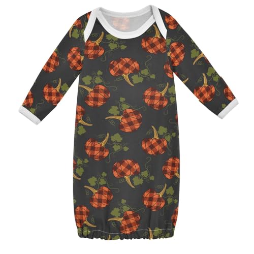 WIFIU Checkered Pumpkins Baby Girls Boys Sleeper Gown Cotton Nightgown Long Sleeve, Happy Halloween Baby Nightdress Sleeping Clothes for Newborn 0-3 Months Multicolor
