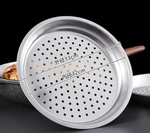Citybabyフライパン蒸し器ステンレス製丸型家庭用フライパン中間層網蒸し料理 (32 cm【32 cm中華鍋の場合】)