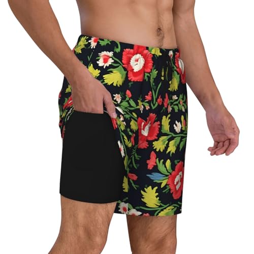 Pantalones cortos de natación para hombre con bordado ucraniano de rosas 6