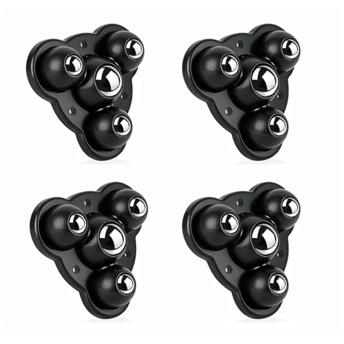 Roues de roulette autocollantes Roues pivotantes lourdes pour le mobilier, charge 80 Lbs/Set, rouleaux d'appareillage avec 4 Mini Roulettes pour appareils de cuisine, glisse facilement sur le comptoir (4, Charger en noir 80LBS, Balle en acier inoxydable, profil bas,