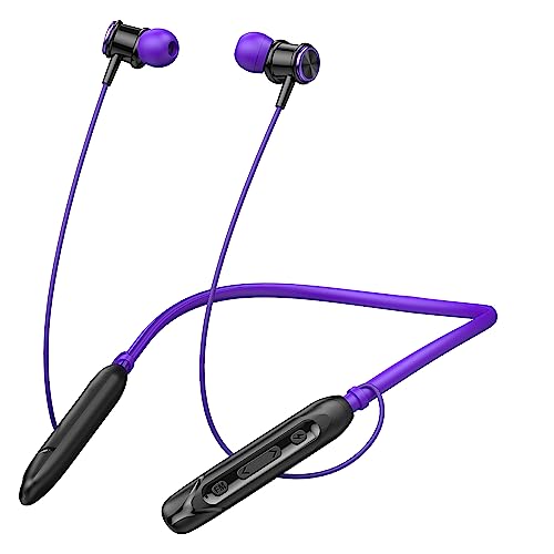 RD EM-500 Bluetooth Earphone, 13mm Drivers, Upto 48 Hours Playtime, Bluetooth v.5.2, 5 EQ Mode with FM Mode, IPX4 Sweatproof Neckband for Running, Gyming & Sports – Purple, 6 Months Warranty