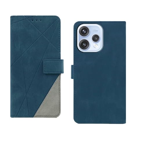 Image of amazon basics Oppo Reno 15 5G Flip Cover | Card Pockets Wallet & Stand | Flip Cover for Oppo Reno 15 5G (Blue with Grey)