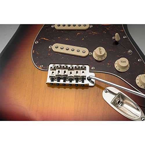 Wilkinson 52.5Mm (2-1/16 Inch) Vintage Style Full Block St Guitar Tremolo Bridge Pop-In Arm 6 Screws For Squier/Mexico Fender Strat, Chrome #TOP6