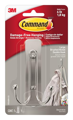 Command Brushed Nickel Double Decorative Hook for...