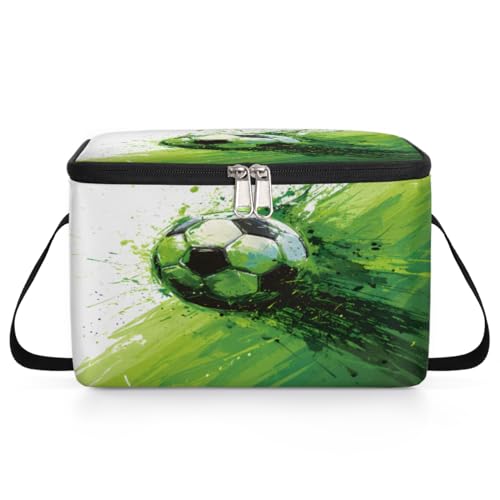GzLeyigou Watercolor Soccer Lunch Bags for Women Men 9 Cans, Hot & Cold Food Delivery Bag Insulated Grocery Bag Insulated Lunch Box Cooler Bag for Office Work Picnic Beach