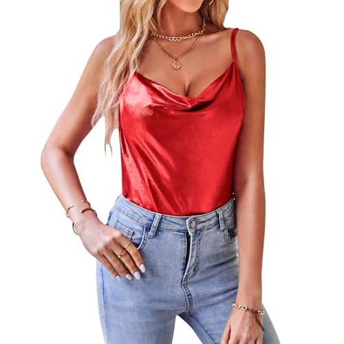 VIDUSSA Women's Shimmer Camisole Tops Cowl Neck Sleeveless Sparkle Blouses Summer Tank Shirt