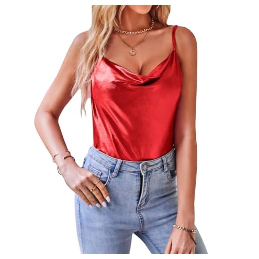 VIDUSSA Débardeurs Femme Paillettes Camisole sans Manche Scintillant Brillant Chemise Blouse Tops Shirt Hauts Rouge L