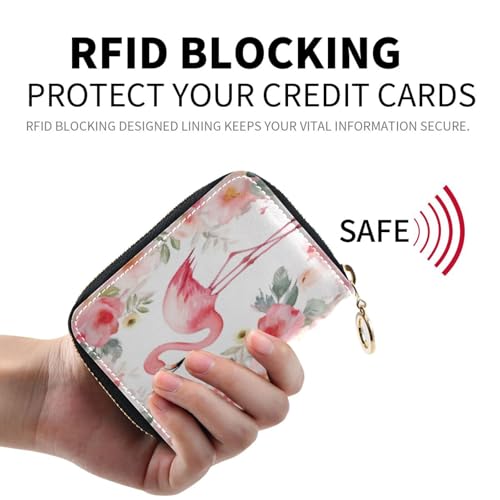 Cute Flamingo Credit Card Holder, Small RFID Blocking Wallet, Accordion Style Card Case with Key Chain Zipper2
