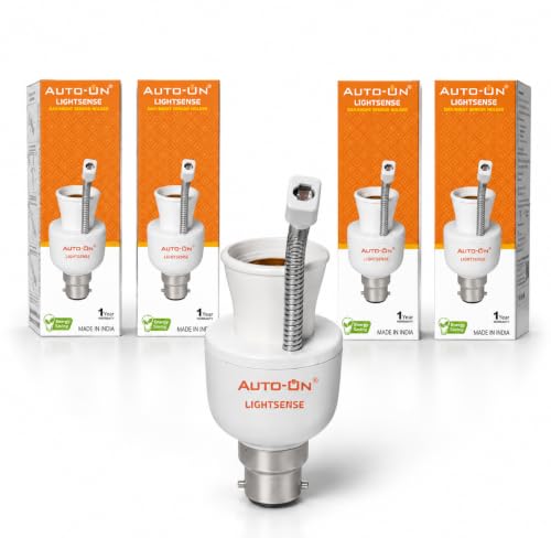 Image of Auto-ON LightSense Automatic Day /Night Sensor Holder, B22 Base, Auto ON at Night & OFF in Daylight, Flexible Sensor Design, for Outdoor Lights (One Year Warranty) (Made in INDIA) Pack of 4