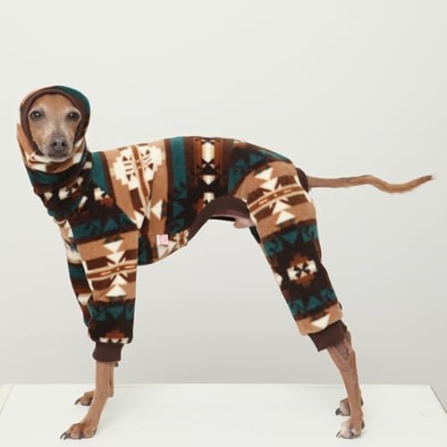 D DOGGY STAR イタグレ服 ネイティブ柄 迷彩柄 フリース ロンパース つなぎ もこもこ 小型犬 中型犬 大型犬 秋 冬服 (ネイティブ柄ベージュ, L)