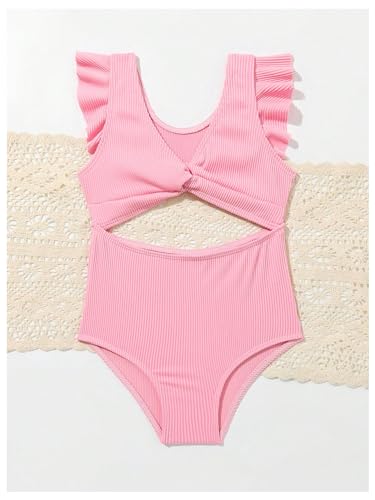 Image of WDIRARA Girl's Swimwear Cut Out Ruffle Sleeveless One Piece Swimsuit Twist V Neck Bathing Suit