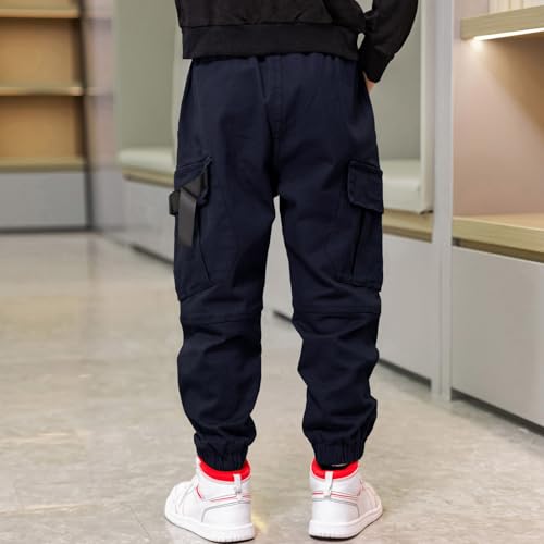 Image of Boys Cargo Pants Cotton Casual Pants Elastic Waist Hiking School Uniform Sweatpants Joggers