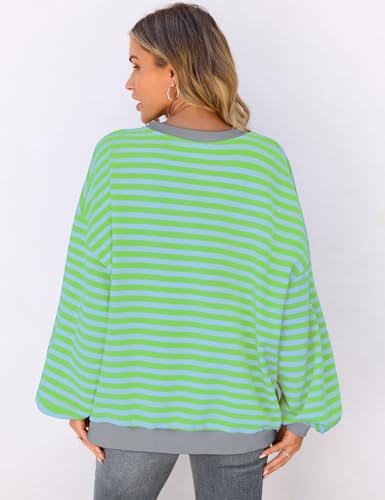 Image of UEU Women Oversized Striped Crewneck Sweatshirt Long Sleeve Color Block Pullover Tops Casual Loose Workout Shirt