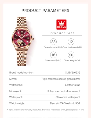 Image of OLEVS Watches for Women Automatic Ladies Watch Mechanical Leather Strap Self-Winding Diamond dial Waterproof