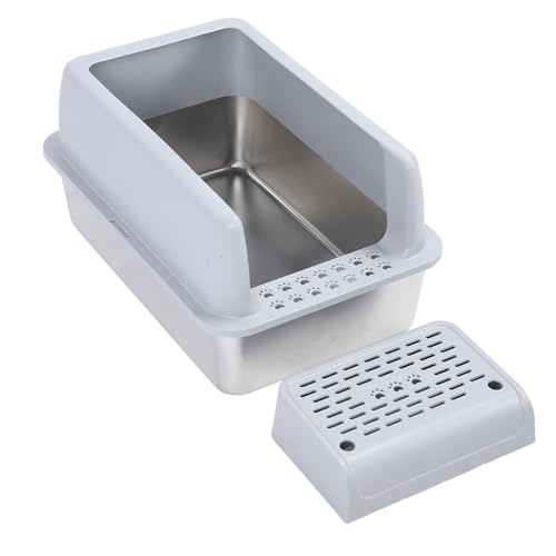 Arenero cerrado para gatos grandes AYNEFY de acero inoxidable miniatura 4