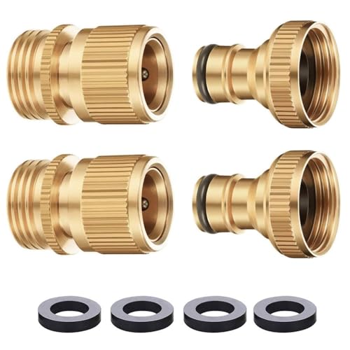 Ling-Luo Garden Hose Quick Connect Solid Brass Quick Connector Garden Hose Fitting Water Hose Connectors 3/4 inch GHT (2SETS)