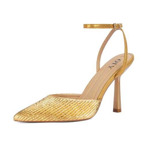 Image of QIY Closed Toe Heels for Women Pumps High Heel Strappy Sandals | Pointed Toe Slingback Women Heels with Ankle Strap, Stilettos Wedding & Bridal Formal Dress Shoes for Evening Party, Prom