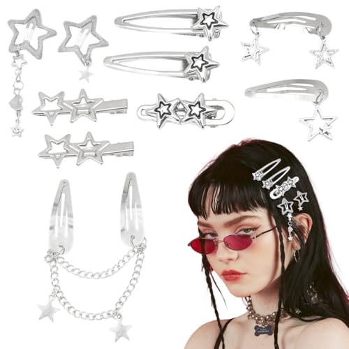 MAYCREATE® 10Pcs Hair Clips for Girls Women Y2K Accessories Cute Metal Star Hair Pins Fashion Style Star Hair Barrettes Clips Gifts Korean Style Stylish Punk Hair Accessories for Women, Girls