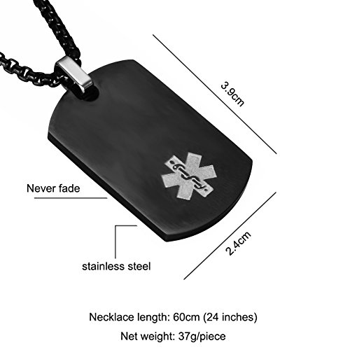 Lifashion Lf Stainless Steel Naltrexone Medical Alert Dog Tag Id Pendant Caduceus Necklace For Men Women Teens Health Alert Monitoring Systems,Black #TOP1
