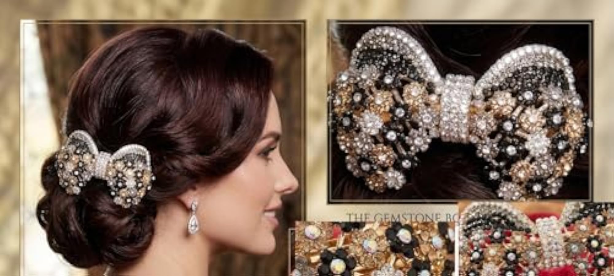 Vintage Sparkly White Crystal Hair Barrettes, Bridal Design
