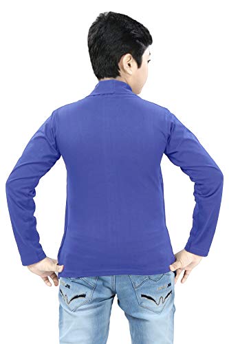 Image of Boy's Cotton White Printed T-Shirt with Blue Jacket Shrug