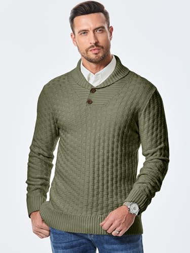 JMIERR Mens Knit Sweater Casual Shawl Collar Pullover Sweater Slim Fit Solid Color Fall Fashion Button Textured Sweaters3