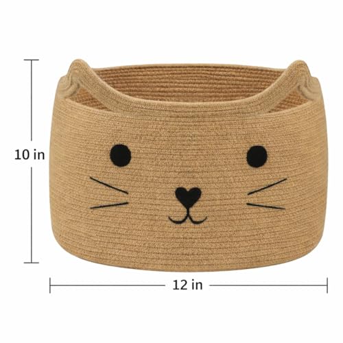 Image of ☆LBY ute Cotton Basket, Handcrafted Woven Storage Planter Basket for Home Decor, Multi-Purpose Bag with Handle for Living Room Bathroom Laundry & Toys cat shape (12 x 10 inch)