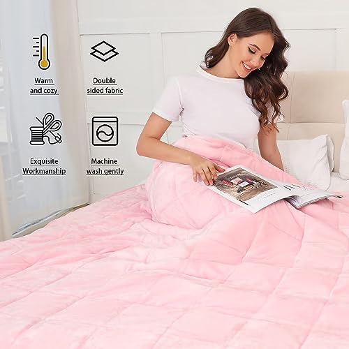 Image of Alomidds Weighted Blanket Queen Size 20lbs 60 x 80 inches,Adult Weighted Blankets with Soft Plush Fleece,Fluffy Thick Warm Sherpa & Cozy Flannel Microfiber Heavy Blanket for Sofa Bed,Pink