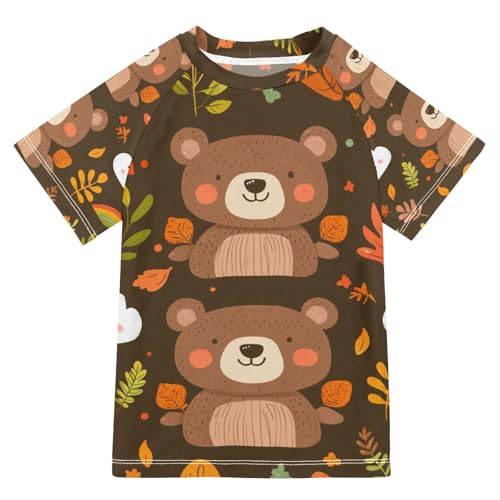 Jucciaco Boys Swimsuit Bear Rainbow Cartoon Sunscreen Kids Sun Rashguard Short Sleeve T-Shirts Swimwear Sets UPF 50+