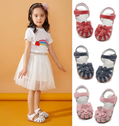 Femizee Girls Genuine Leather Soft Closed Toe Princess Flat Shoes Summer Sandals(Toddler/Little Kid)2