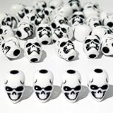 SILASLIN Hip hop Style Acrylic Skull 15mm Beads Large Hole for DIY Bracelet, Keychain, Jewelry,Phone Chain, 220 Pieces, Black (White)